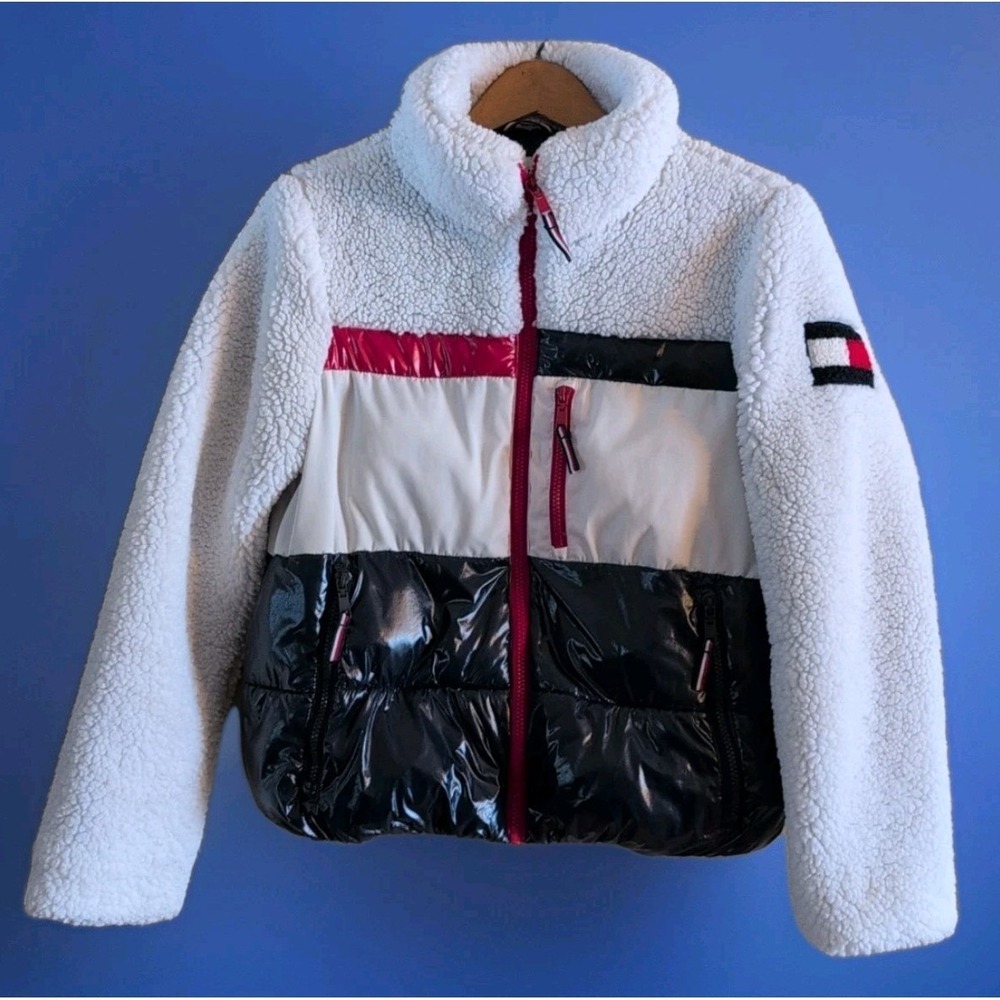 Tommy Hilfiger Womens Multicolor Full Zip Long Sleeve Sherpa Bomber Jacket Sz S